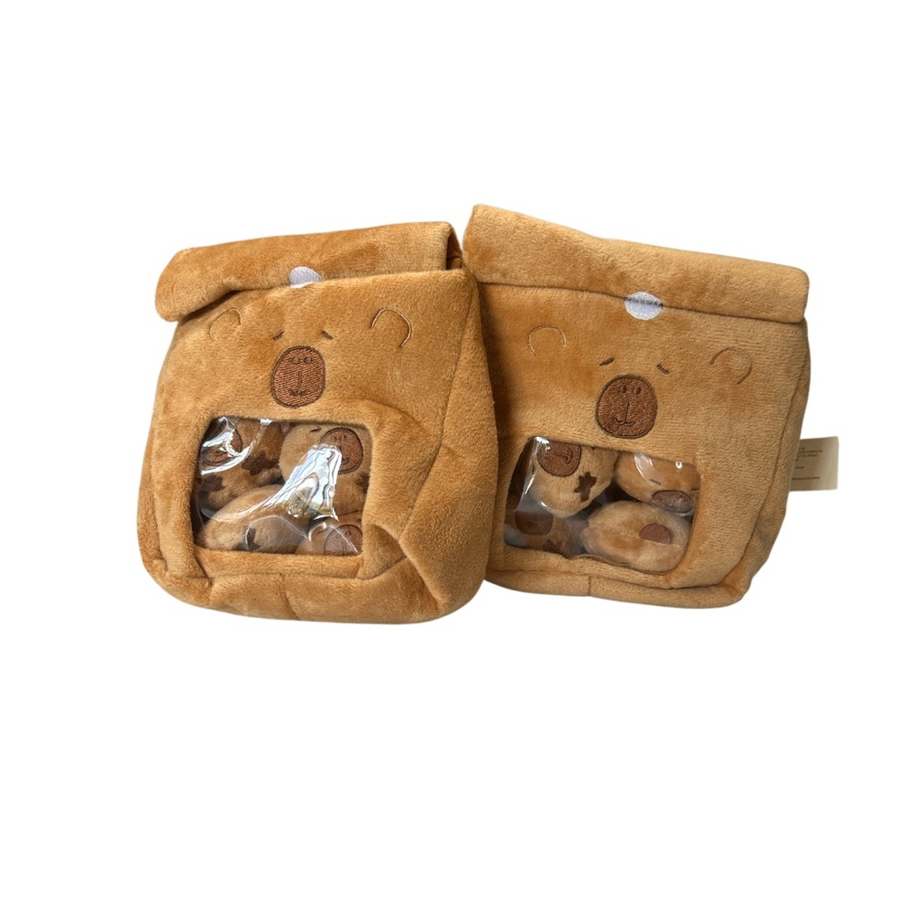 Plush CAPYBARA Pocket of 4 in Light Brown. Set of 2.